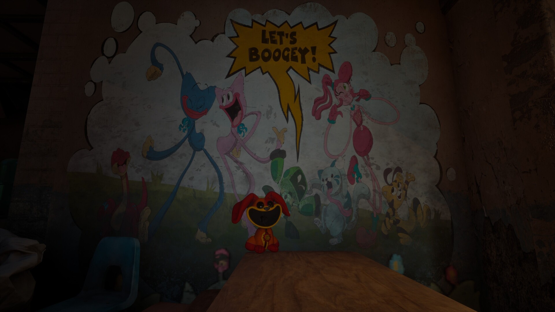 Playtime character mural with a smiling toy